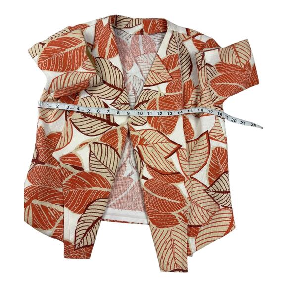 Women’s Cream /‎ Rust Leaf Print Open Front Cardigan / Jacket Medium - Picture 5 of 8